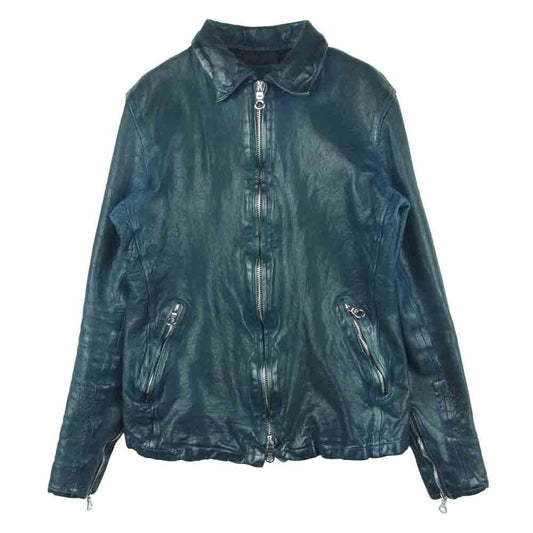 ISAMUKATAYAMA BACKLASH イサムカタヤマバックラッシュ 1498-02 JAPANESE CALF LEATHER JAKET ジャパンカーフ 製品染め レザー シングル ライダース ジャケット ネイビー系 S 1【中古】
