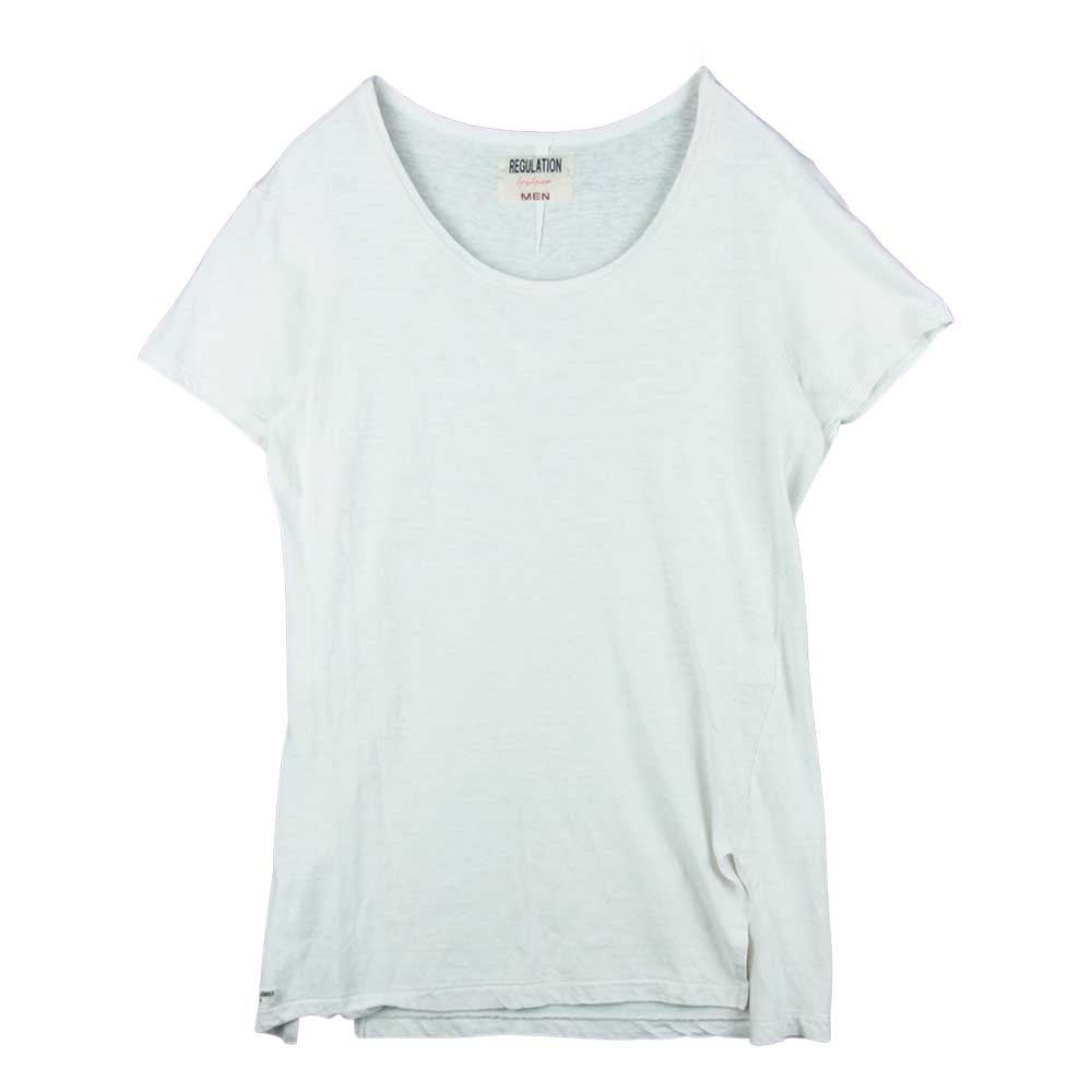 Yohji Yamamoto ヨウジヤマモト HD-T55-076 REGULATION MEN 21SS BELGIUM LINEN PLAIN STITCH U NECK HALF SLEEVES ベルギーリネン Uネック 半袖 Tシャツ オフホワイト系 1【中古】