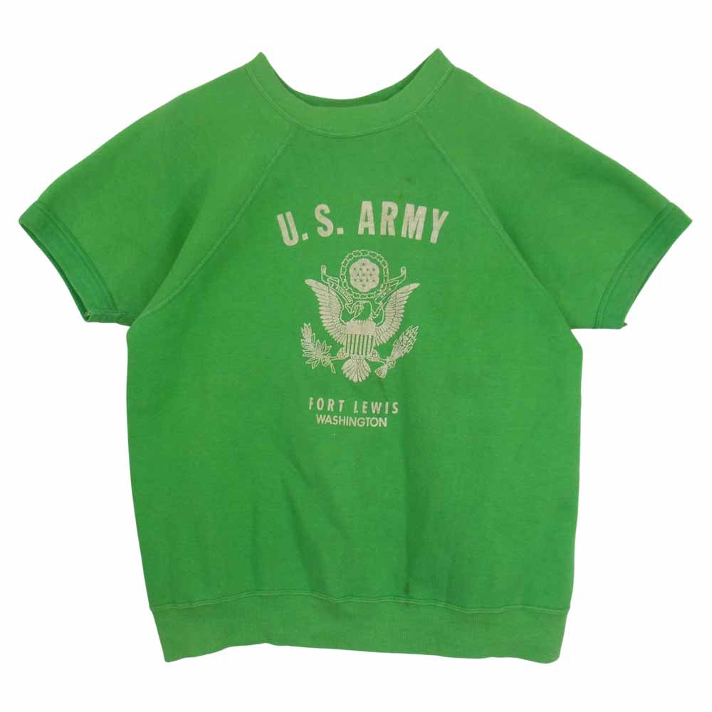 米軍 ヴィンテージ フロッキー プリント ラグラン 半袖  グリーン系 サイズ表記無【中古】