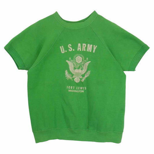 米軍 ヴィンテージ フロッキー プリント ラグラン 半袖  グリーン系 サイズ表記無【中古】