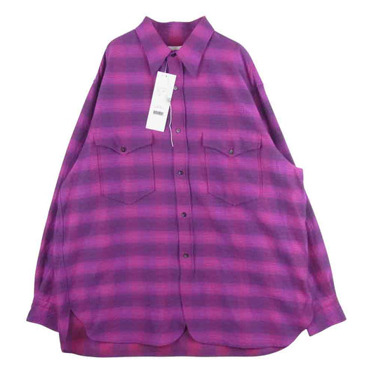 COMOLI コモリ 21AW U03-02010 WOOL WORK SHIRT シルク混 チェック ウール ワーク 長袖 シャツ ピンク系 3【中古】