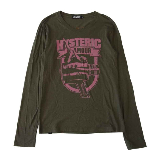 HYSTERIC GLAMOUR ヒステリックグラマー 0241CL03 ガール プリント 長袖 Tシャツ カーキ系 S【中古】