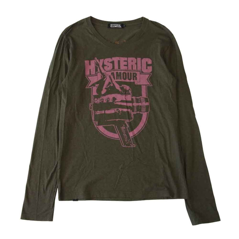 HYSTERIC GLAMOUR ヒステリックグラマー 0241CL03 ガール プリント 長袖 Tシャツ カーキ系 S【中古】