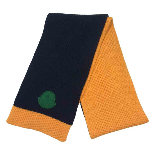 MONCLER モンクレール GENIUS ジーニアス 国内正規品 SCIARPA TRICOT ロゴワッペン ウール マフラー ネイビー×オレンジ系【中古】