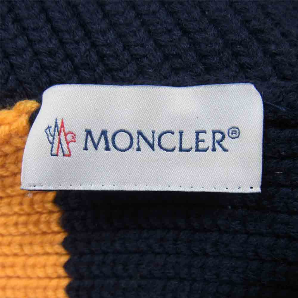 MONCLER モンクレール GENIUS ジーニアス 国内正規品 SCIARPA TRICOT ロゴワッペン ウール マフラー ネイビー×オレンジ系【中古】