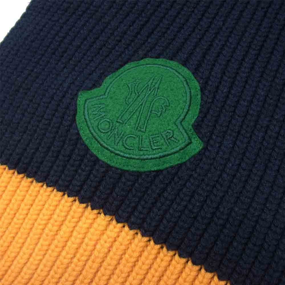 MONCLER モンクレール GENIUS ジーニアス 国内正規品 SCIARPA TRICOT ロゴワッペン ウール マフラー ネイビー×オレンジ系【中古】