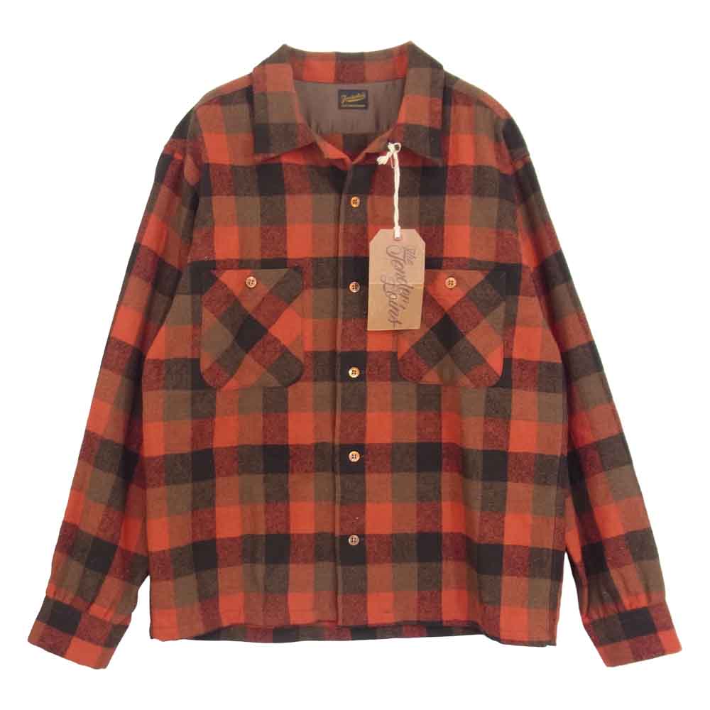 TENDERLOIN テンダーロイン T-WOOL SHT P ウール 長袖 オープンカラー 開襟 チェック シャツ レッド系 M【中古】