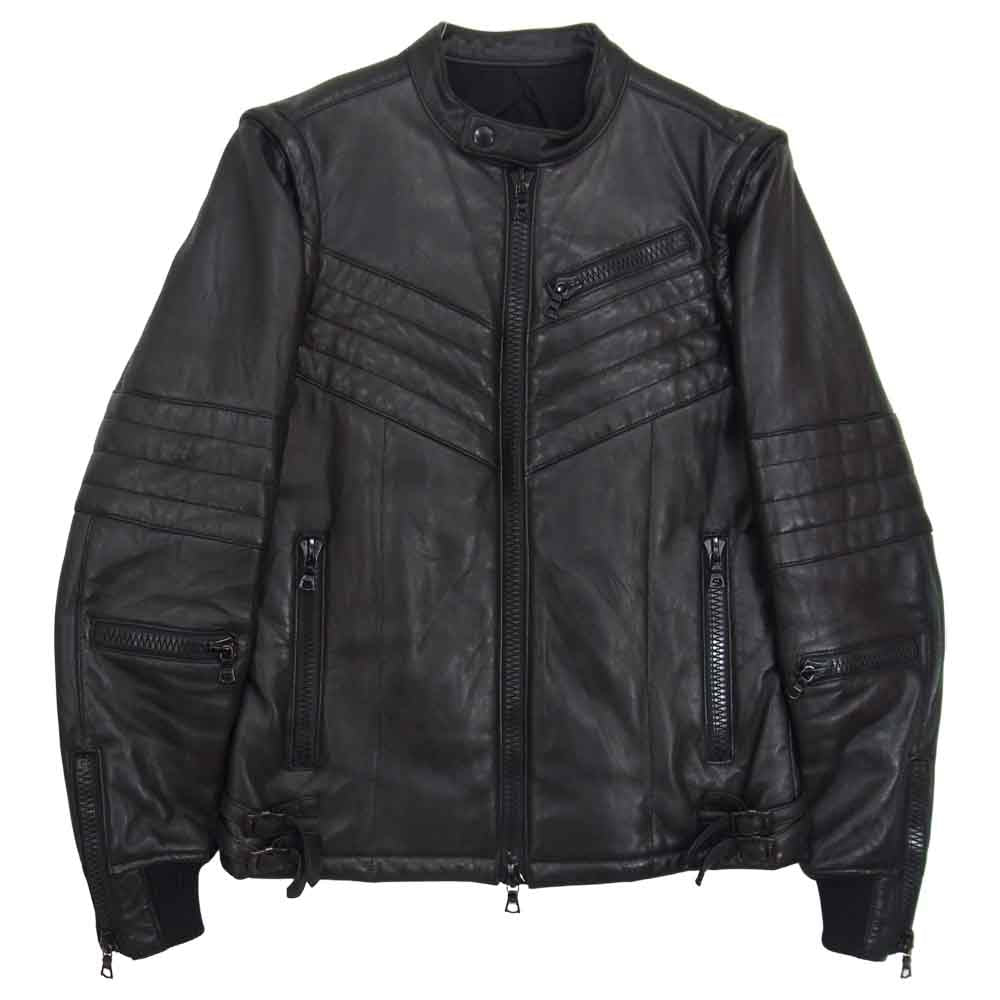 ATTACHMENT アタッチメント 2-WAY TYPE LAMB LEATHER SINGLE RIDERS PADDED JACKET パテッド ラムレザー シングル ライダース ブラック系 1【中古】