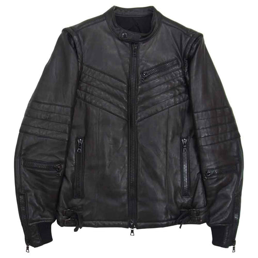 ATTACHMENT アタッチメント 2-WAY TYPE LAMB LEATHER SINGLE RIDERS PADDED JACKET パテッド ラムレザー シングル ライダース ブラック系 1【中古】