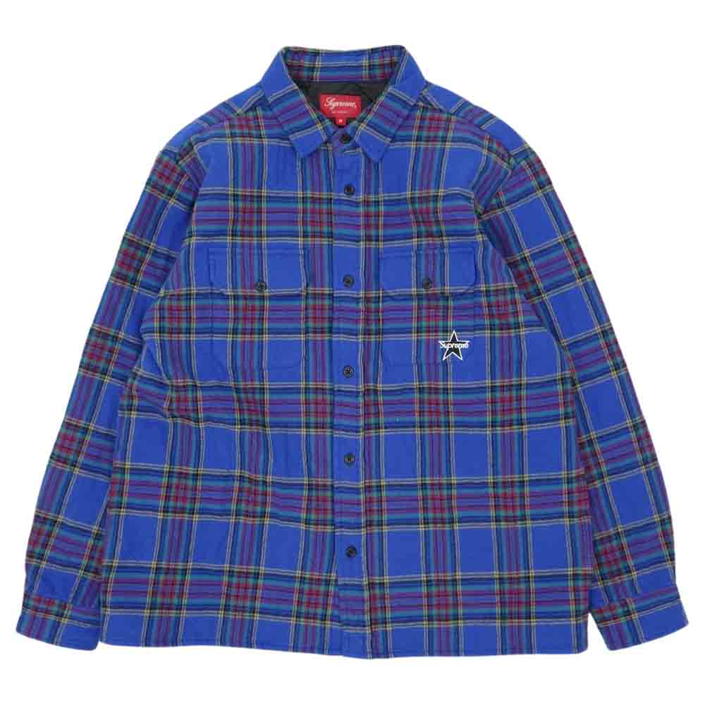Supreme シュプリーム 21AW Quilted Plaid Flannel Shirt キルティング フランネル シャツ ブルー系 M【中古】