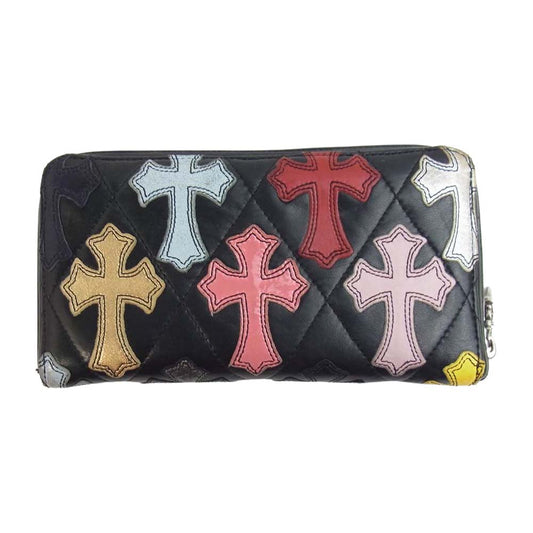 CHROME HEARTS クロムハーツ（原本無） REC F ZIP QUILTED キルテッド クロスパッチ キルティング レザー ウォレット【中古】