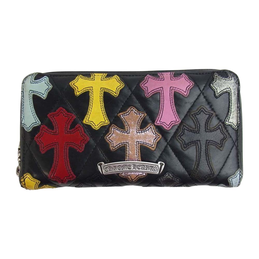 CHROME HEARTS クロムハーツ（原本無） REC F ZIP QUILTED キルテッド クロスパッチ キルティング レザー ウォレット【中古】