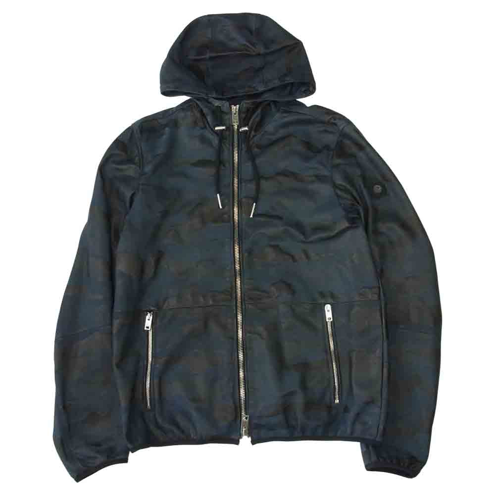 DIESEL ディーゼル 羊革 シープスキン レザー ジップアップパーカー ジャケット カモフラ ネイビー系【中古】