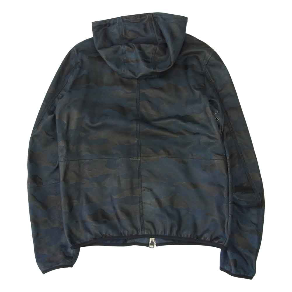 DIESEL ディーゼル 羊革 シープスキン レザー ジップアップパーカー ジャケット カモフラ ネイビー系【中古】