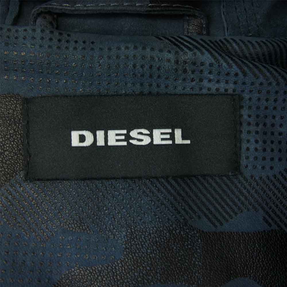 DIESEL ディーゼル 羊革 シープスキン レザー ジップアップパーカー ジャケット カモフラ ネイビー系【中古】