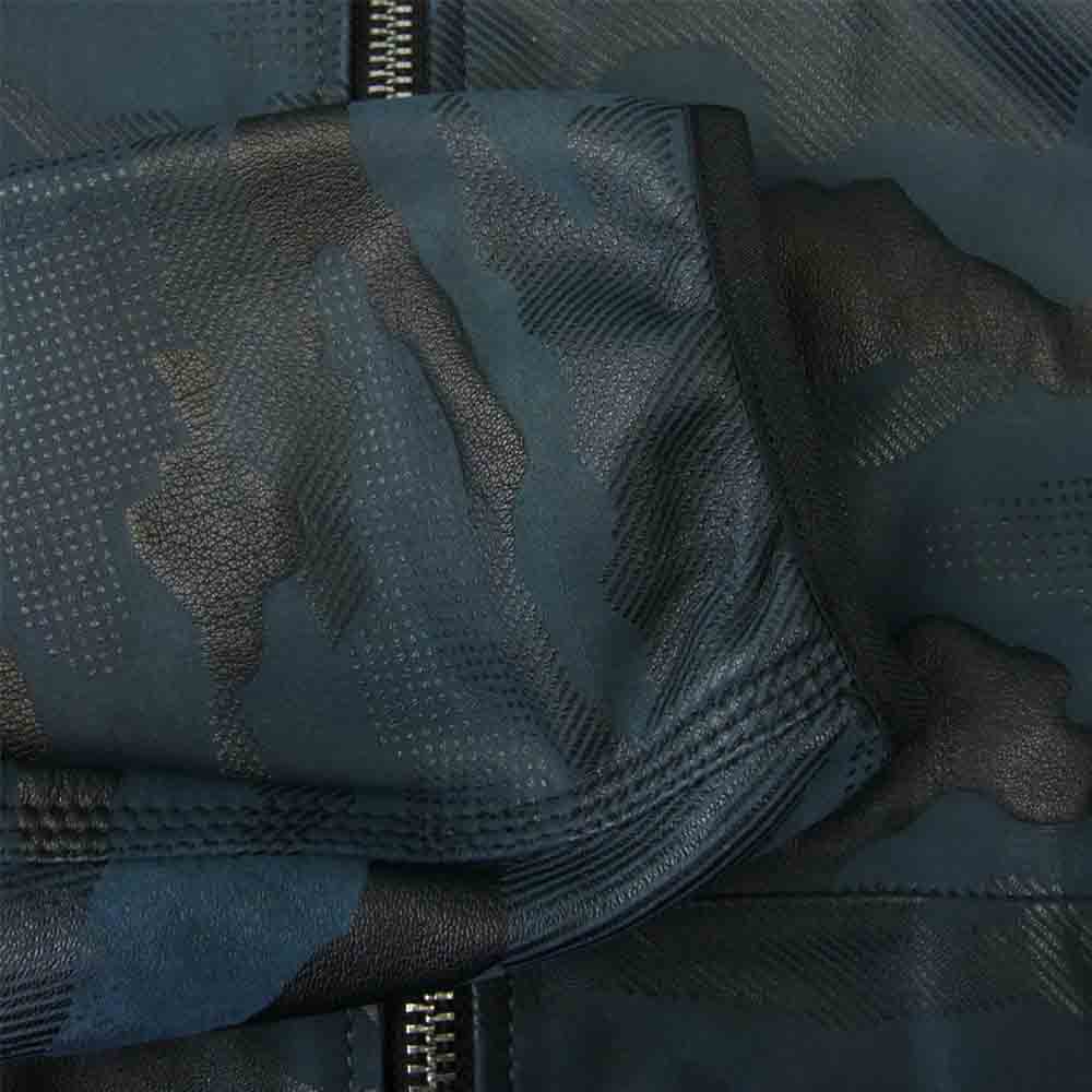 DIESEL ディーゼル 羊革 シープスキン レザー ジップアップパーカー ジャケット カモフラ ネイビー系【中古】