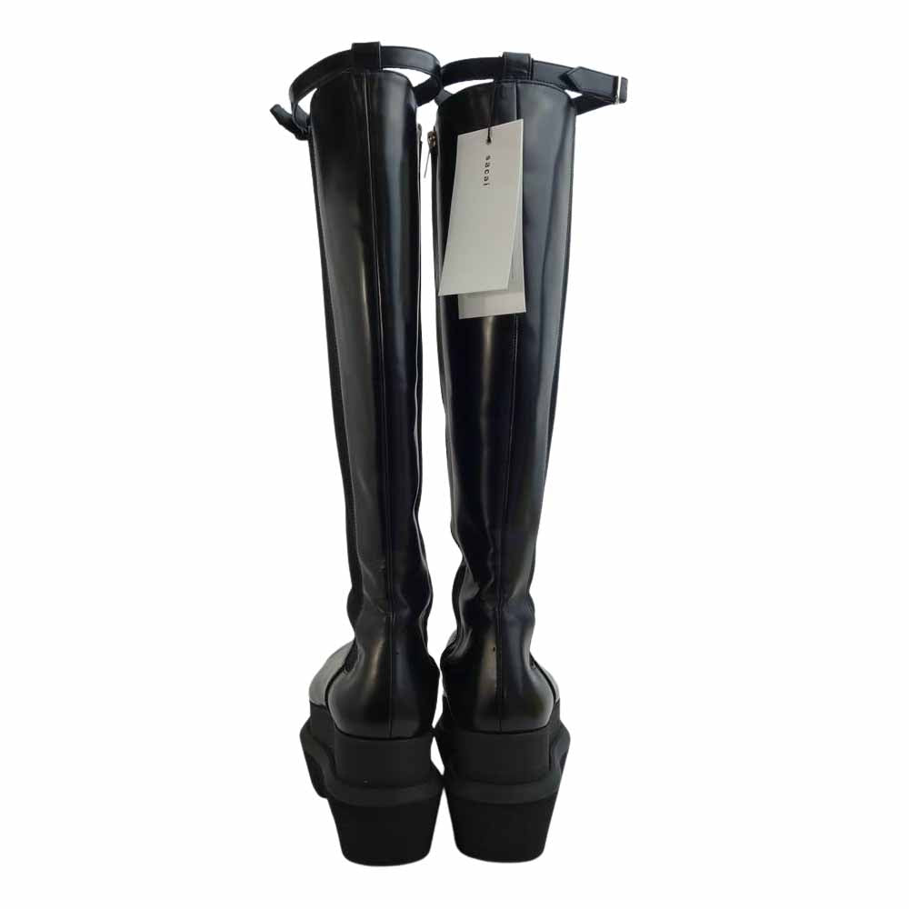 Sacai サカイ 21-05758 LEATHER LONG BOOTS レザー ロング チェルシー ブーツ ブラック系 39【中古】