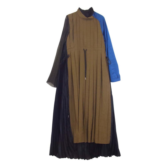 Sacai サカイ 21AW 21-05822 プリーツ 切替 ドレス ワンピース ブラック系 3【中古】