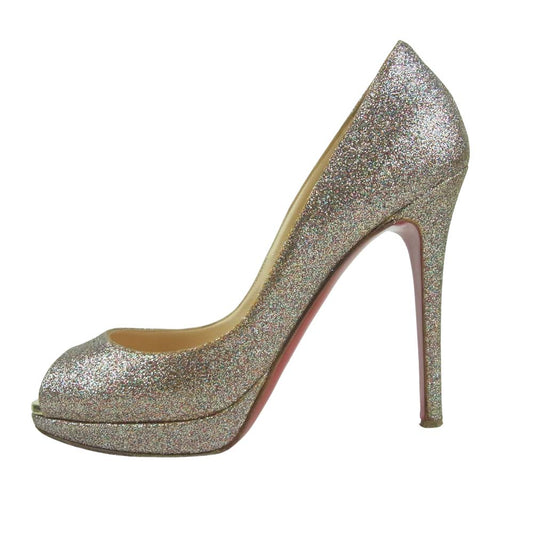 Christian Louboutin クリスチャンルブタン オープントゥ グリッター ラメ ヒール パンプス シルバー系 36.5【中古】