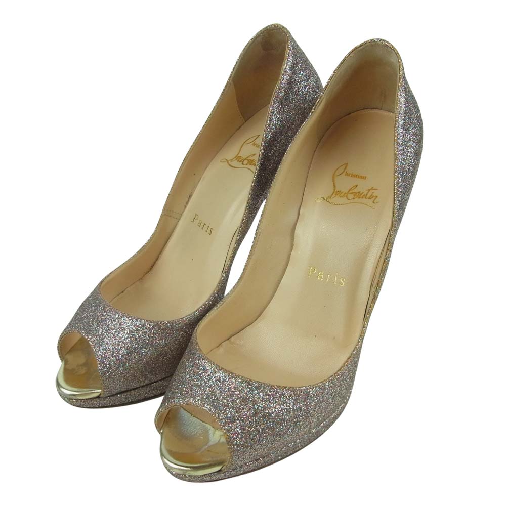 Christian Louboutin クリスチャンルブタン オープントゥ グリッター ラメ ヒール パンプス シルバー系 36.5【中古】
