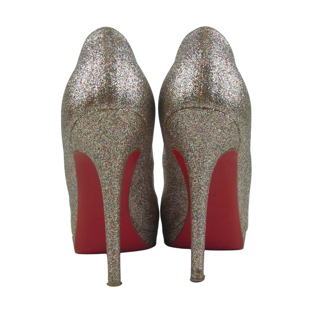Christian Louboutin クリスチャンルブタン オープントゥ グリッター ラメ ヒール パンプス シルバー系 36.5【中古】