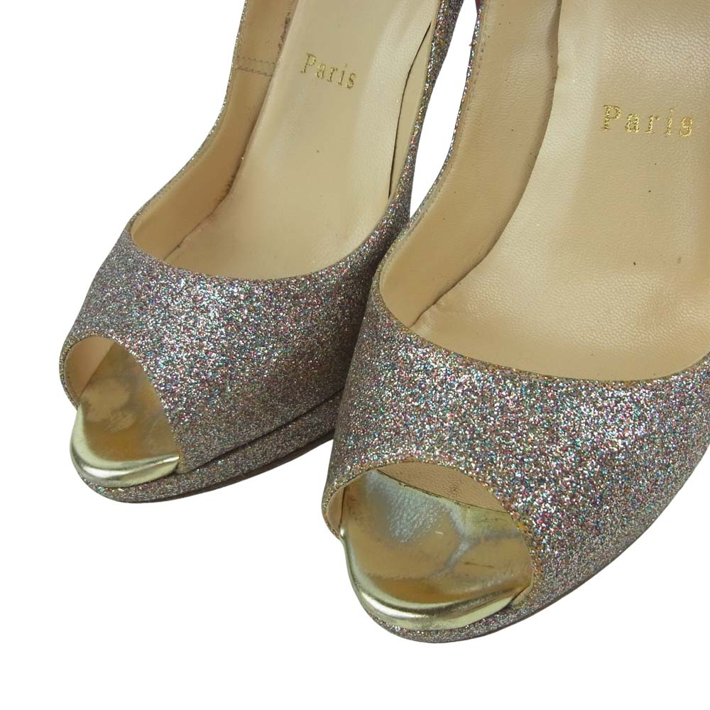 Christian Louboutin クリスチャンルブタン オープントゥ グリッター ラメ ヒール パンプス シルバー系 36.5【中古】