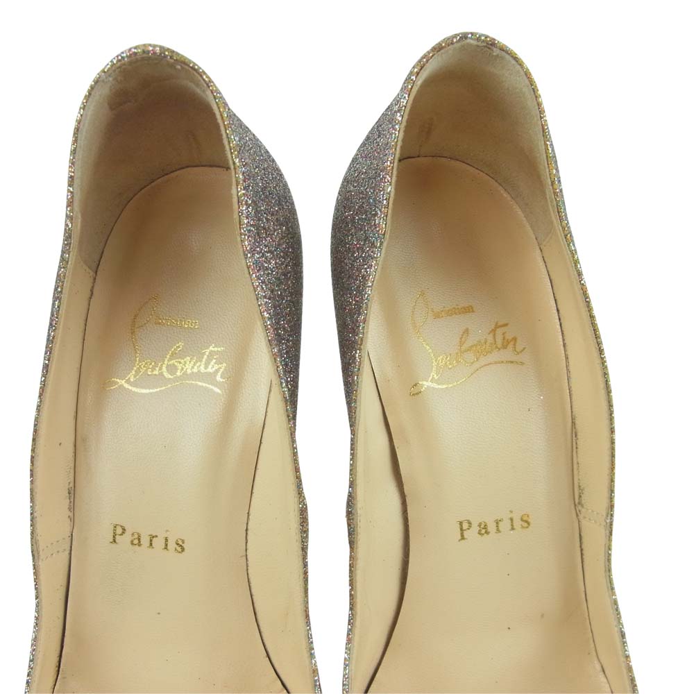Christian Louboutin クリスチャンルブタン オープントゥ グリッター ラメ ヒール パンプス シルバー系 36.5【中古】