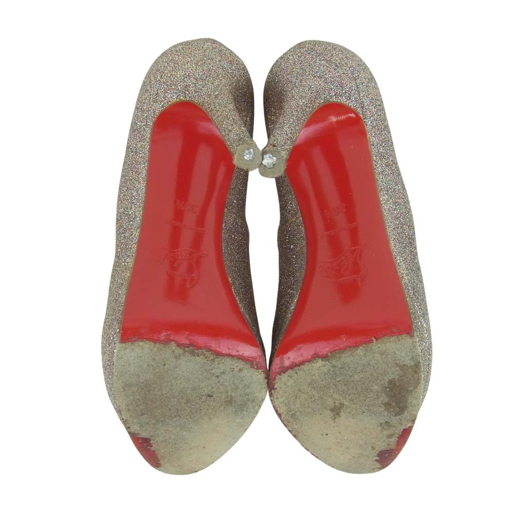 Christian Louboutin クリスチャンルブタン オープントゥ グリッター ラメ ヒール パンプス シルバー系 36.5【中古】