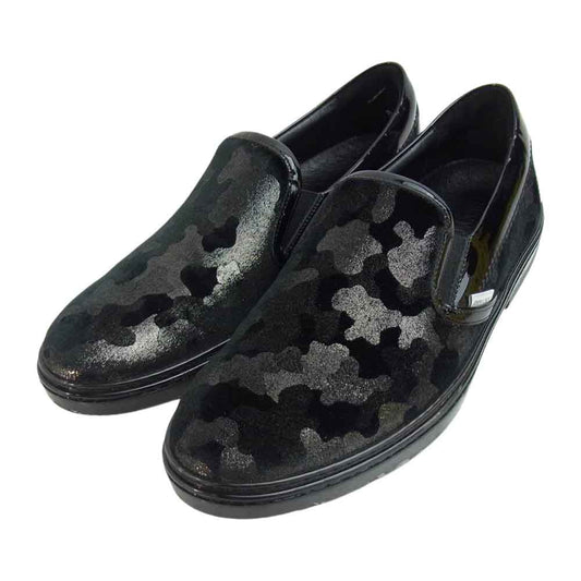 JIMMY CHOO ジミーチュウ パテント ベロア ラメ カモフラ スリッポン ブラック系 43【中古】