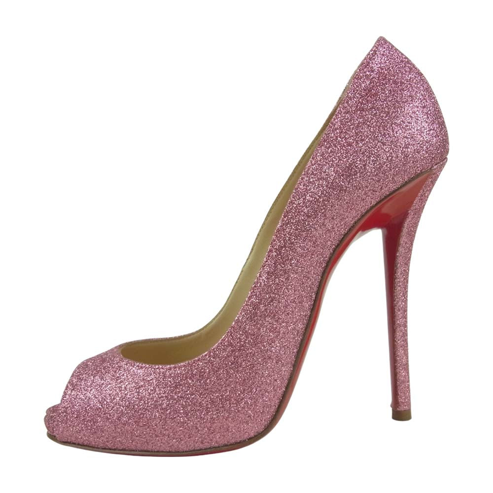 Christian Louboutin クリスチャンルブタン オープントゥ グリッター ラメ ヒール パンプス ピンク系 37【中古】