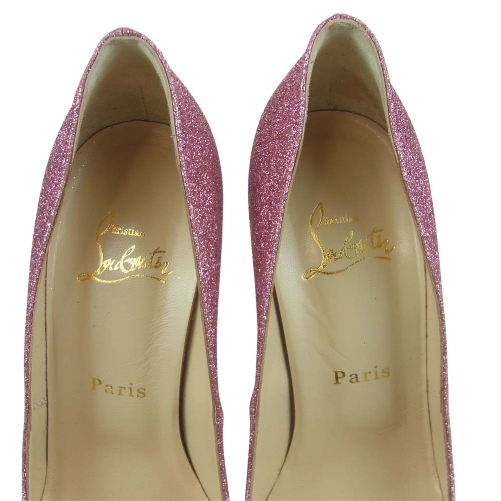 Christian Louboutin クリスチャンルブタン オープントゥ グリッター ラメ ヒール パンプス ピンク系 37【中古】