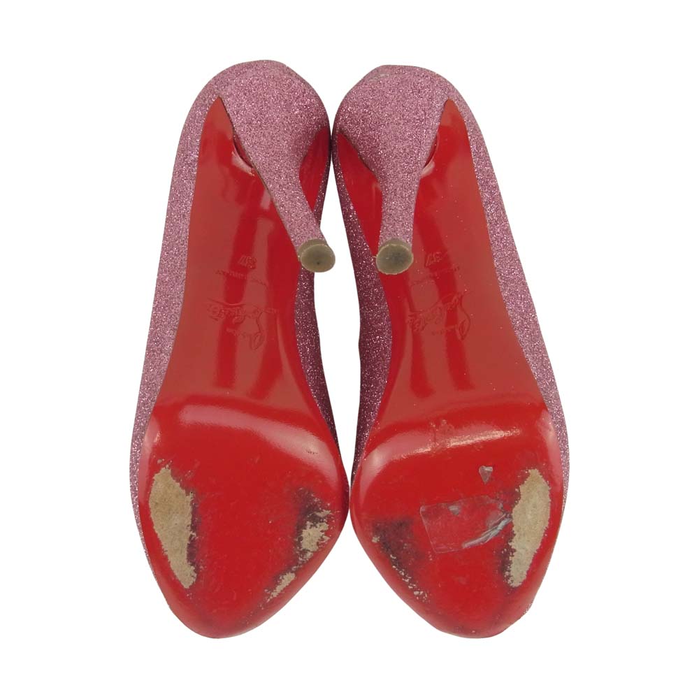 Christian Louboutin クリスチャンルブタン オープントゥ グリッター ラメ ヒール パンプス ピンク系 37【中古】