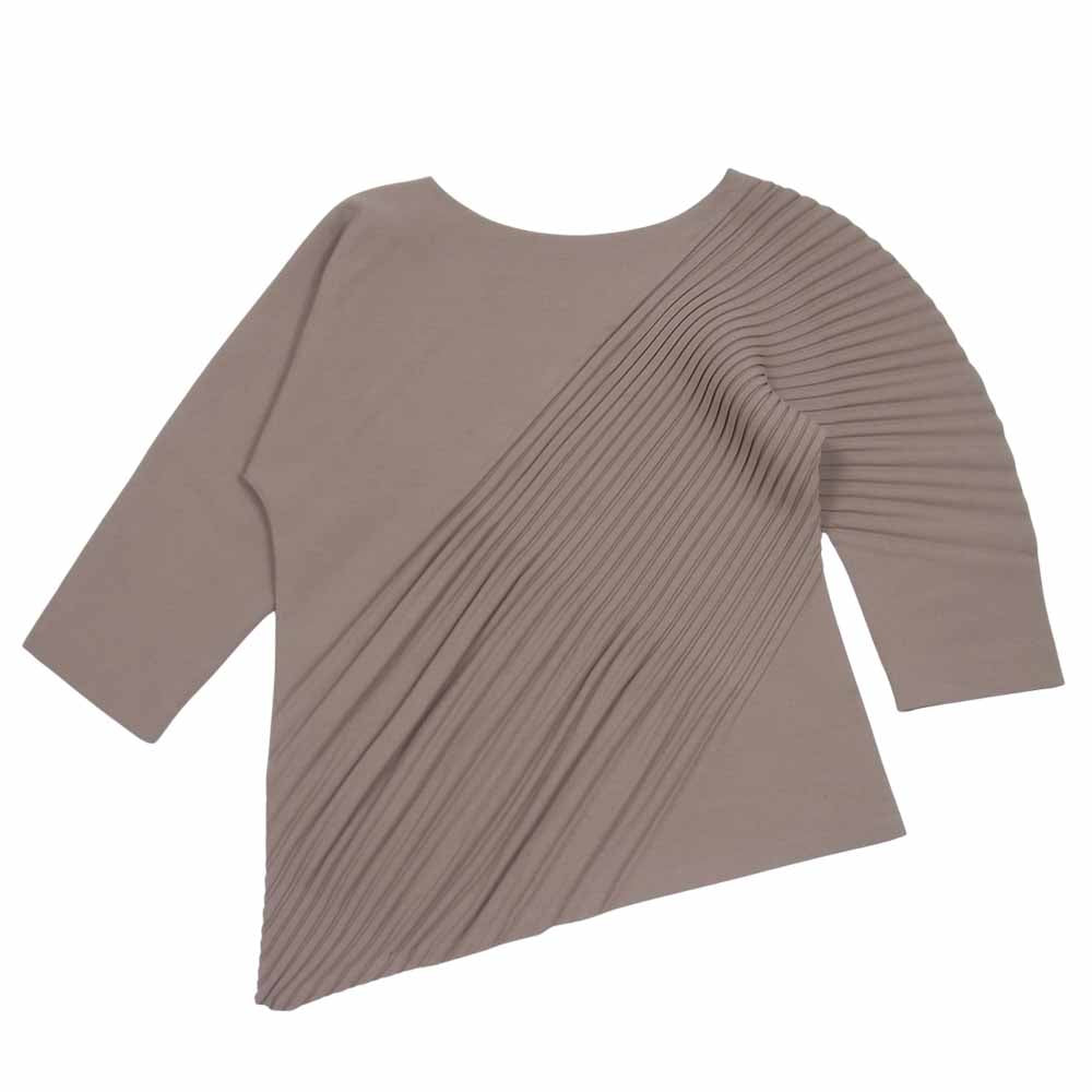 ISSEY MIYAKE イッセイミヤケ IM13FJ166 SLANT PLEATS スクエア パターン プリーツ カットソー ブラウン系 2【極上美品】【中古】