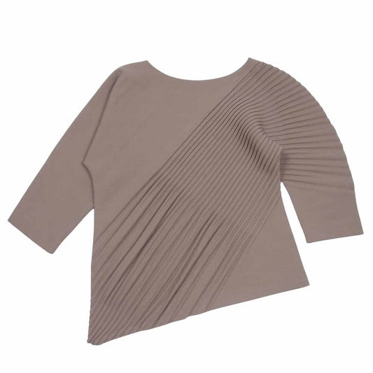 ISSEY MIYAKE イッセイミヤケ IM13FJ166 SLANT PLEATS スクエア パターン プリーツ カットソー ブラウン系 2【極上美品】【中古】