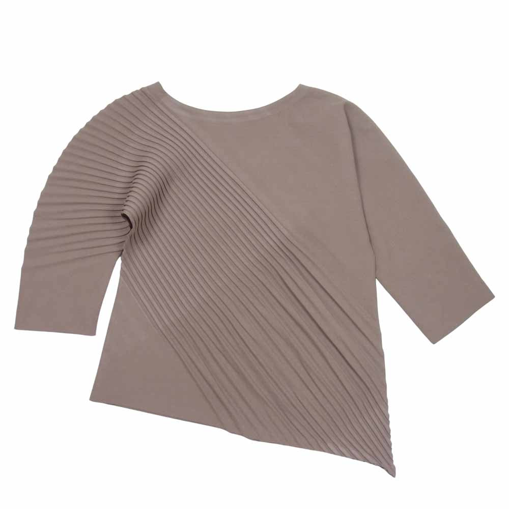 ISSEY MIYAKE イッセイミヤケ IM13FJ166 SLANT PLEATS スクエア パターン プリーツ カットソー ブラウン系 2【極上美品】【中古】