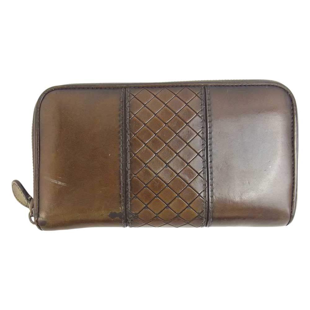 BOTTEGAVENETA ボッテガヴェネタ イントレチャート ラウンドジップ 長財布 ブラウン系【中古】