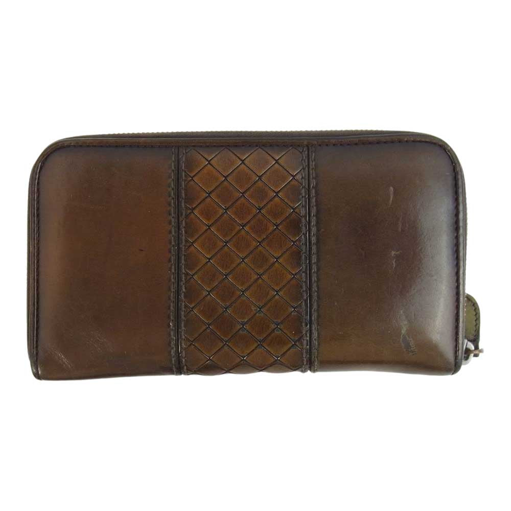 BOTTEGAVENETA ボッテガヴェネタ イントレチャート ラウンドジップ 長財布 ブラウン系【中古】