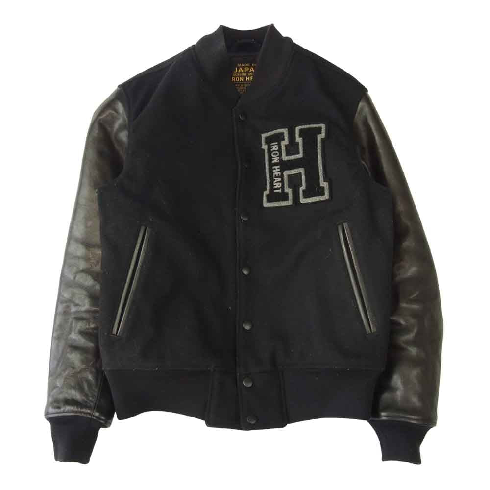 IRON HEART アイアンハート IHW-11 袖レザー ホースハイド メルトン アワード ジャケット スタジャン ブラック系 M【中古】