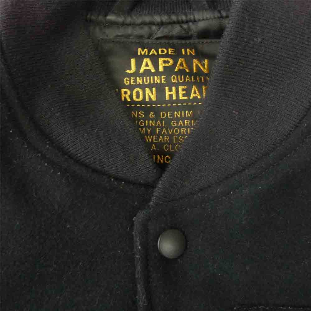 IRON HEART アイアンハート IHW-11 袖レザー ホースハイド メルトン アワード ジャケット スタジャン ブラック系 M【中古】