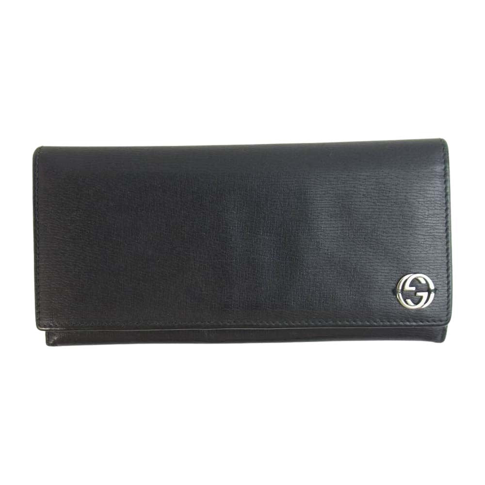 GUCCI グッチ インターロッキング 2つ折り 長財布 ブラック系【中古】