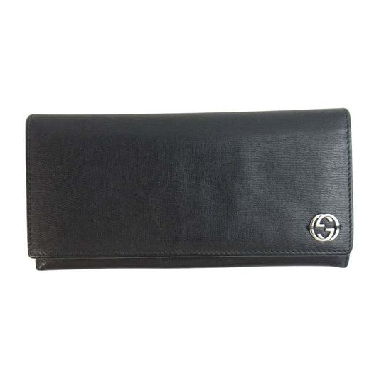 GUCCI グッチ インターロッキング 2つ折り 長財布 ブラック系【中古】
