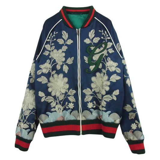 GUCCI グッチ 567954 Z632C 国内正規品 DIY COLLECTION シルク 刺繍 ボンバー ジャケット ネイビー系 44【中古】