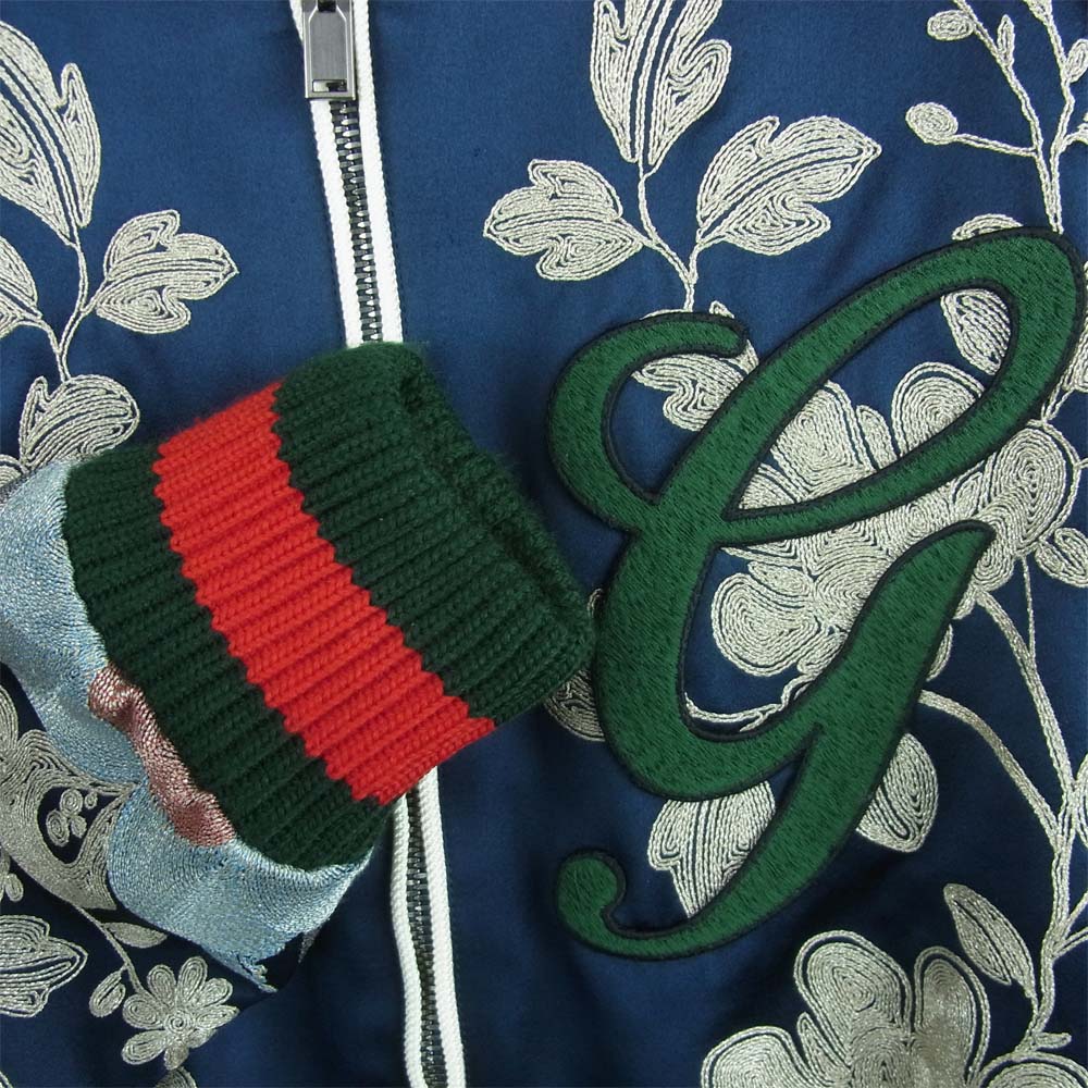 GUCCI グッチ 567954 Z632C 国内正規品 DIY COLLECTION シルク 刺繍 ボンバー ジャケット ネイビー系 44【中古】