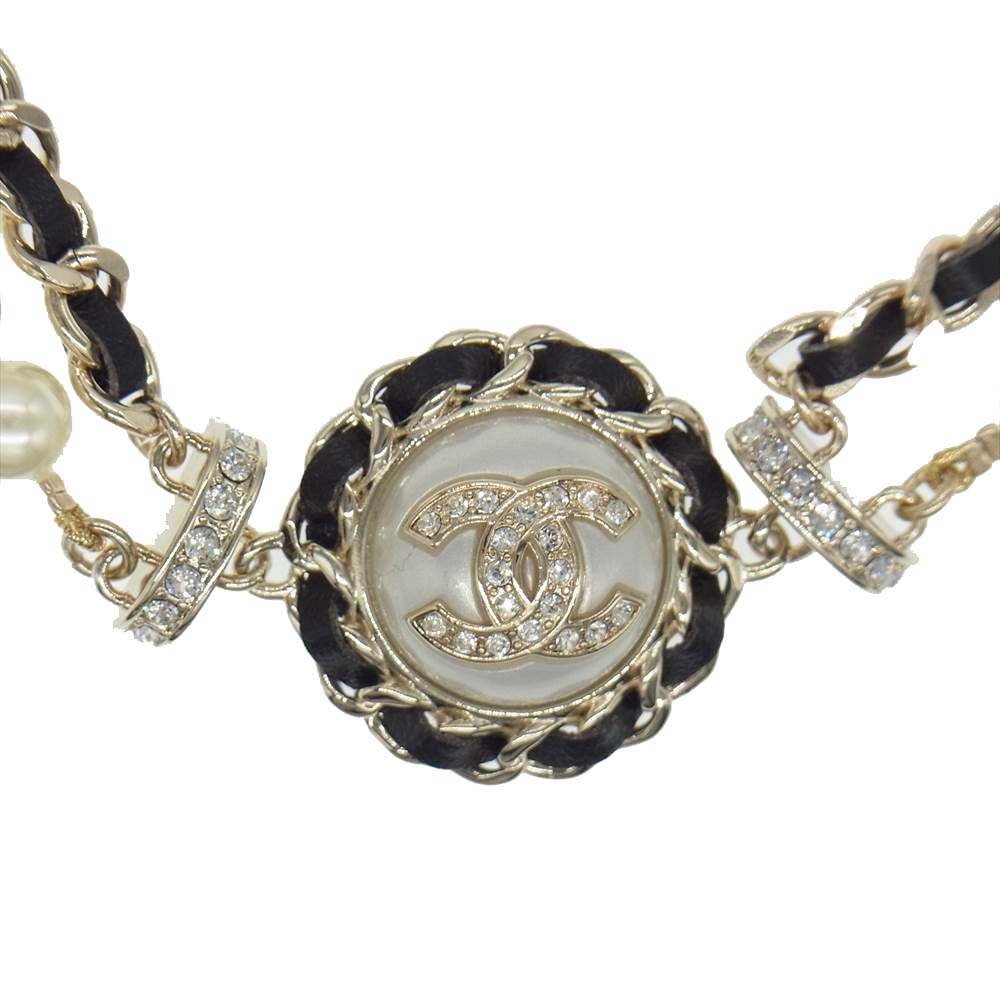 CHANEL シャネル B21K ココマーク パール チェーン ベルト ホワイト系 ブラック系【中古】