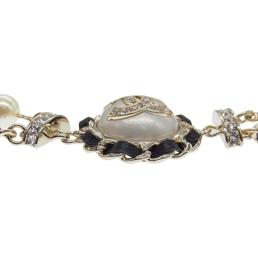 CHANEL シャネル B21K ココマーク パール チェーン ベルト ホワイト系 ブラック系【中古】