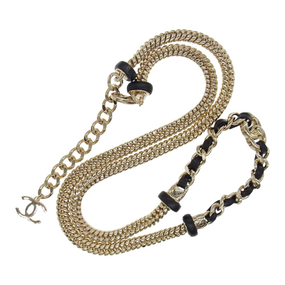 CHANEL シャネル B21 ココマーク メタル ラムスキン ベルト ゴールド系【中古】