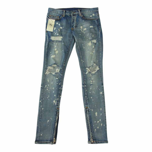 ミニマル M1 SPLASH STRETCH DENIM 裾ジップ クラッシュ加工 デニム パンツ インディゴブルー系 30【美品】【中古】