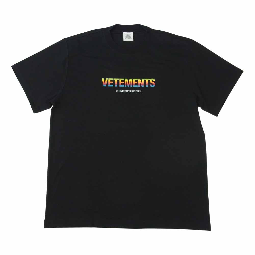 VETEMENTS ヴェトモン 21SS UE51TR620B THINK DIFFERENTLY LOGO T SHIRT ロゴ Tシャツ  ブラック系 XL【美品】【中古】