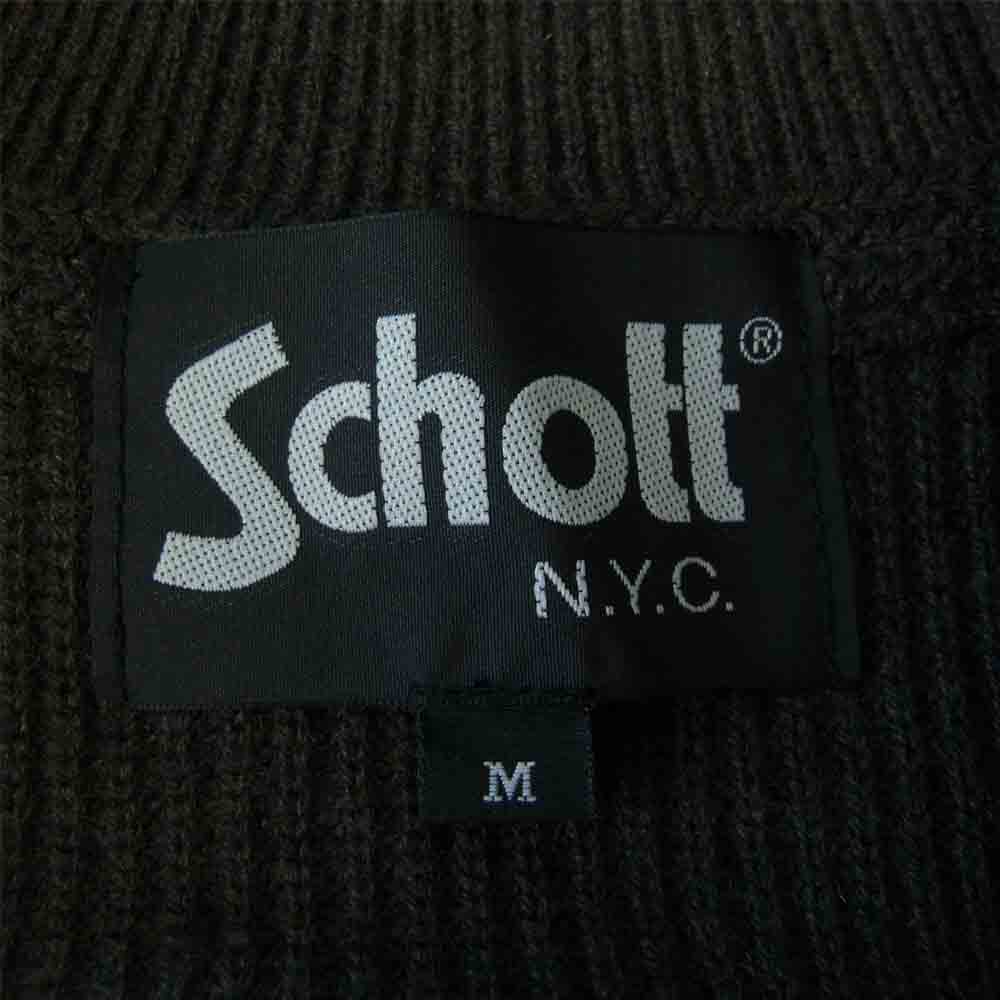 schott ショット 3174008 LEATHER POCKET COMMAND ZIP SWEATER ワンスター レザー ポケット ハーフ ジップ セーター カーキ系 M【中古】
