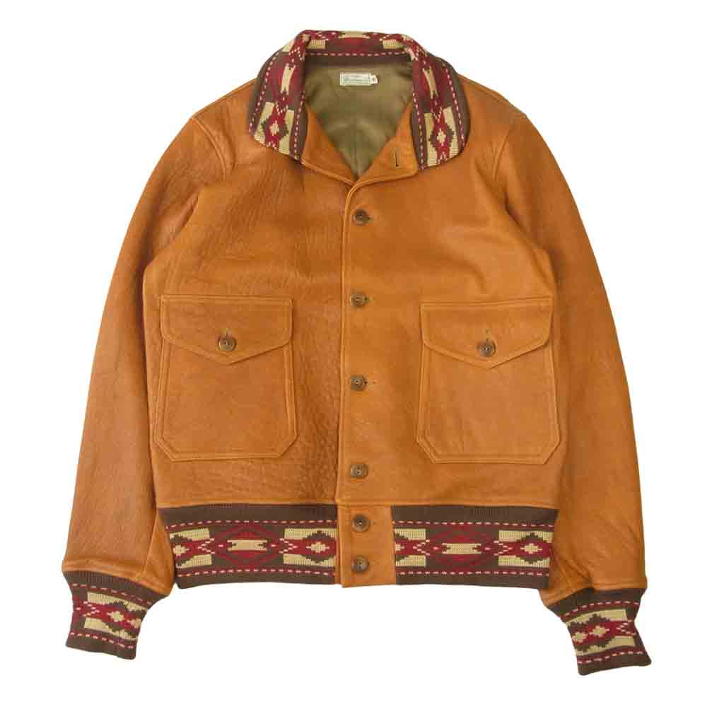 WAREHOUSE ウエアハウス A-1 TYPE LANB LEATHER JACKET ラム レザー ジャケット ジャガード リブ  ライトブラウン系 40【極上美品】【中古】
